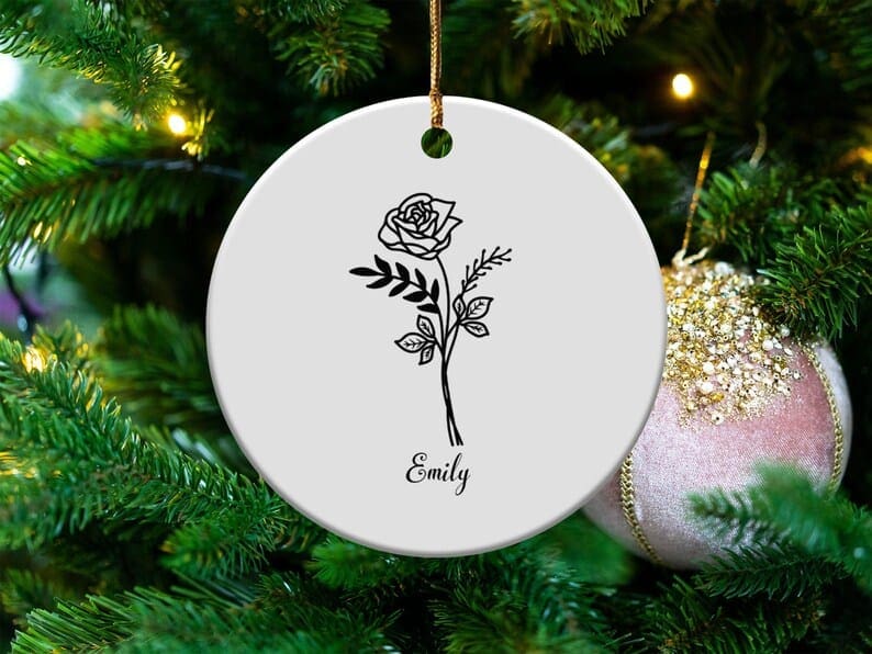 Christmas ornament with custom birth flower on it